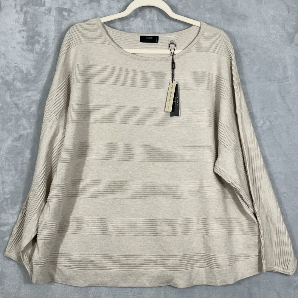 NWT Tahari Sweater Womens Tan 3X Pullover Stretch Viscose Blend Cozy Chic Office